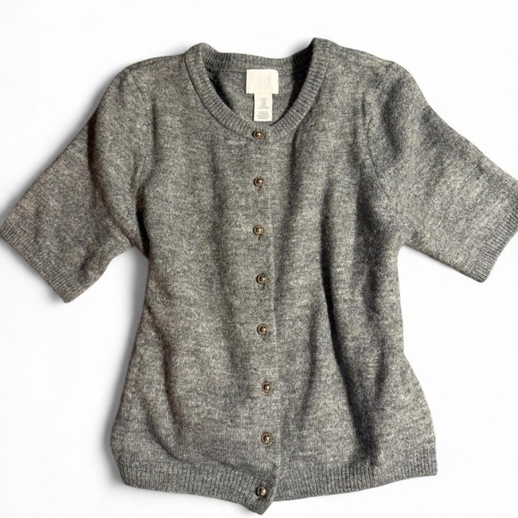 Gray Short Sleeve Button-Up Sweater - Picture 2 of 4